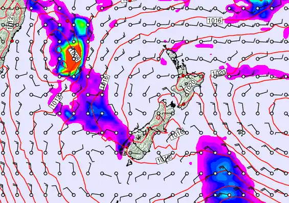 New Zealand forecast chart for Tuesday, February 10th, 2026 at 6:00 PM