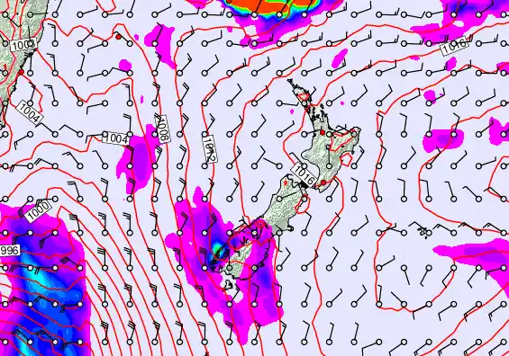New Zealand forecast chart for Wednesday, February 11th, 2026 at 12:00 PM