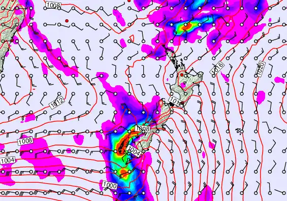 New Zealand forecast chart for Thursday, February 12th, 2026 at 12:00 PM