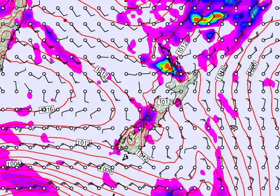 New Zealand forecast chart for Friday, February 13th, 2026 at 12:00 AM