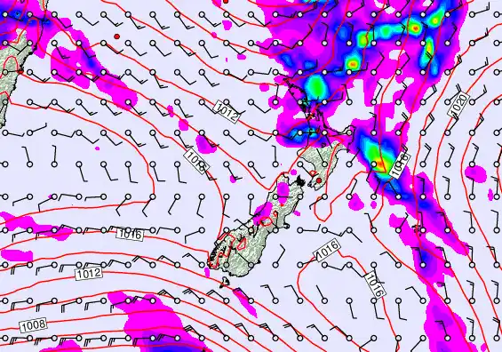 New Zealand forecast chart for Friday, February 13th, 2026 at 12:00 PM