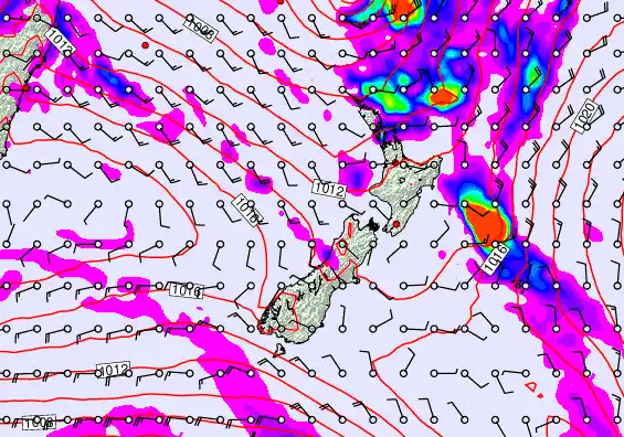 New Zealand forecast chart for Friday, February 13th, 2026 at 6:00 PM