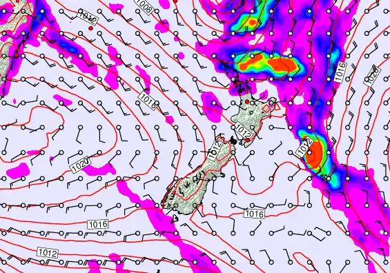 New Zealand forecast chart for Saturday, February 14th, 2026 at 12:00 AM