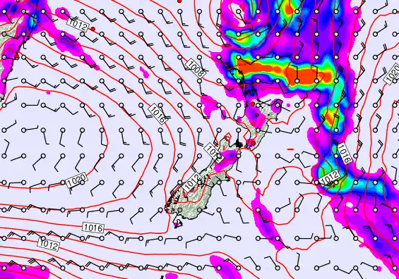 New Zealand forecast chart for Saturday, February 14th, 2026 at 6:00 AM