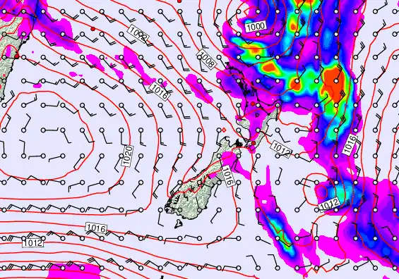 New Zealand forecast chart for Saturday, February 14th, 2026 at 12:00 PM