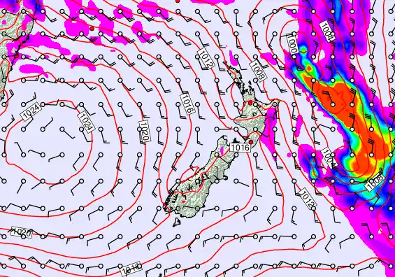 New Zealand forecast chart for Sunday, February 15th, 2026 at 12:00 PM