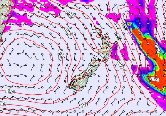 New Zealand forecast chart for Sunday, February 15th, 2026 at 6:00 PM