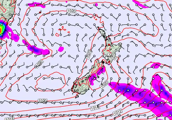 New Zealand forecast chart for Sunday, February 8th, 2026 at 12:00 AM