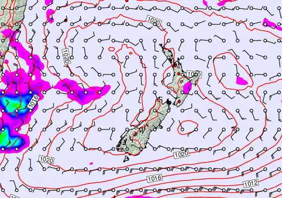 New Zealand forecast chart for Sunday, February 8th, 2026 at 12:00 PM