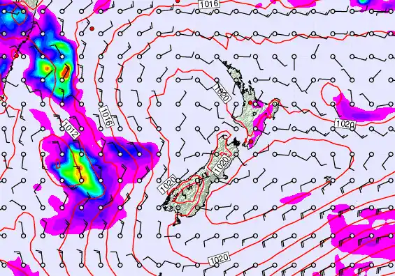 New Zealand forecast chart for Monday, February 9th, 2026 at 6:00 AM