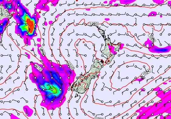New Zealand forecast chart for Monday, February 9th, 2026 at 12:00 PM