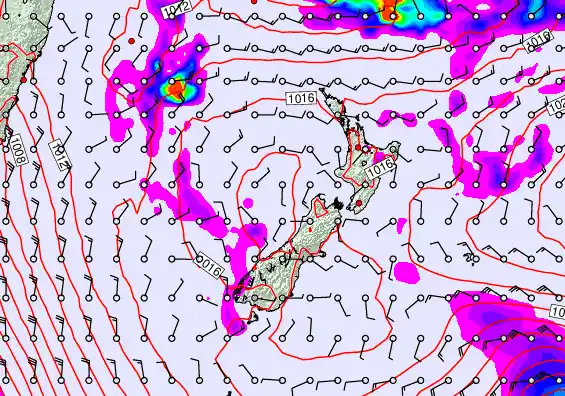 New Zealand forecast chart for Wednesday, February 11th, 2026 at 12:00 AM