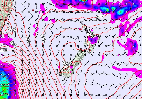New Zealand forecast chart for Wednesday, February 11th, 2026 at 12:00 PM