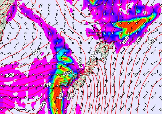 New Zealand forecast chart for Thursday, February 12th, 2026 at 6:00 PM