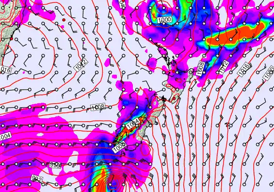 New Zealand forecast chart for Friday, February 13th, 2026 at 12:00 AM