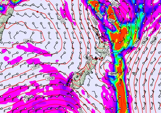 New Zealand forecast chart for Friday, February 13th, 2026 at 6:00 PM