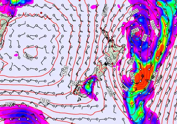 New Zealand forecast chart for Saturday, February 14th, 2026 at 12:00 PM