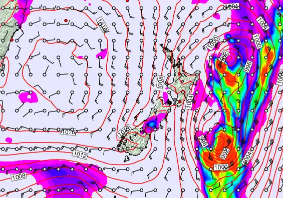 New Zealand forecast chart for Saturday, February 14th, 2026 at 6:00 PM
