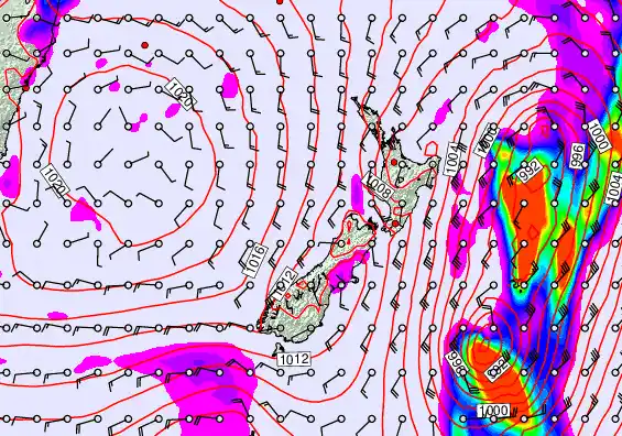 New Zealand forecast chart for Sunday, February 15th, 2026 at 12:00 AM