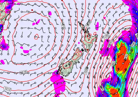 New Zealand forecast chart for Sunday, February 15th, 2026 at 6:00 AM