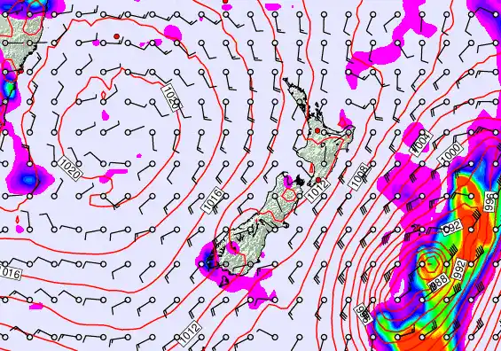 New Zealand forecast chart for Sunday, February 15th, 2026 at 12:00 PM