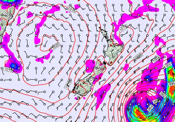 New Zealand forecast chart for Sunday, February 15th, 2026 at 6:00 PM