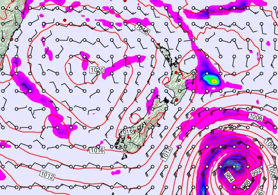 New Zealand forecast chart for Monday, February 16th, 2026 at 6:00 PM
