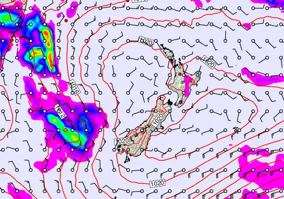 New Zealand forecast chart for Monday, February 9th, 2026 at 6:00 AM