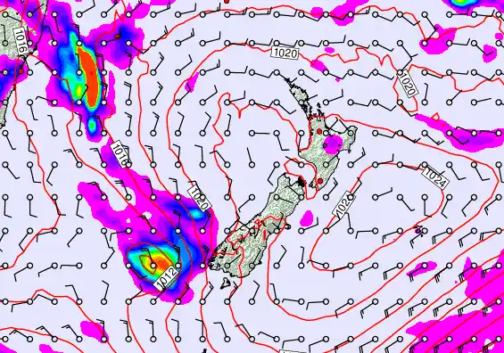 New Zealand forecast chart for Monday, February 9th, 2026 at 12:00 PM