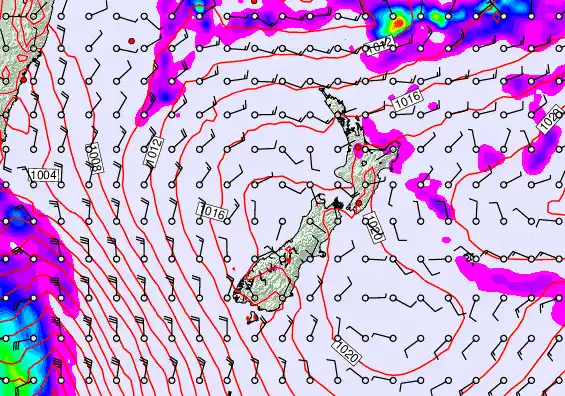 New Zealand forecast chart for Wednesday, February 11th, 2026 at 12:00 PM