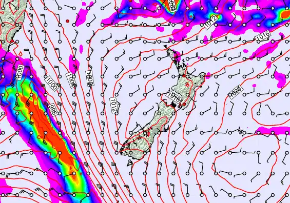 New Zealand forecast chart for Thursday, February 12th, 2026 at 12:00 AM
