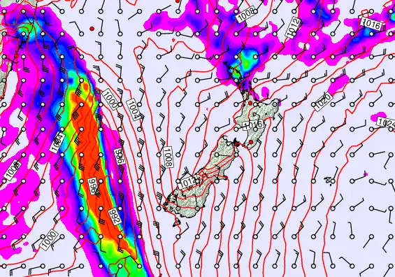 New Zealand forecast chart for Thursday, February 12th, 2026 at 12:00 PM