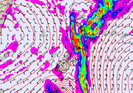 New Zealand forecast chart for Friday, February 13th, 2026 at 6:00 PM