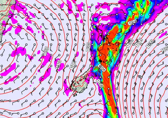 New Zealand forecast chart for Saturday, February 14th, 2026 at 12:00 AM