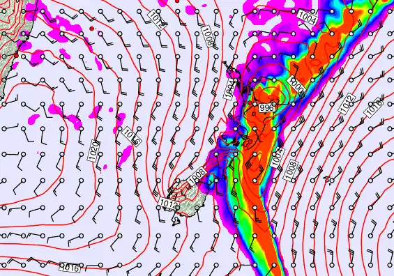 New Zealand forecast chart for Saturday, February 14th, 2026 at 6:00 AM