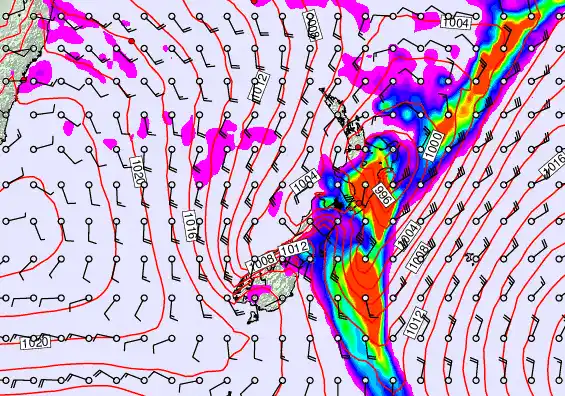 New Zealand forecast chart for Saturday, February 14th, 2026 at 12:00 PM