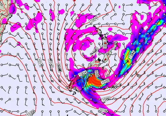 New Zealand forecast chart for Sunday, February 15th, 2026 at 6:00 AM