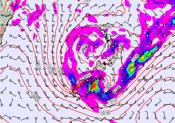 New Zealand forecast chart for Sunday, February 15th, 2026 at 12:00 PM
