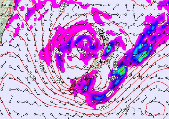 New Zealand forecast chart for Sunday, February 15th, 2026 at 6:00 PM