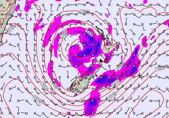 New Zealand forecast chart for Monday, February 16th, 2026 at 6:00 AM