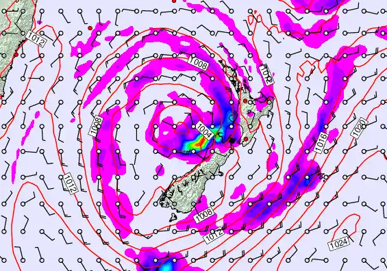 New Zealand forecast chart for Monday, February 16th, 2026 at 6:00 PM