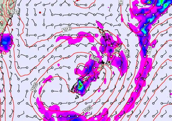 New Zealand forecast chart for Tuesday, February 17th, 2026 at 12:00 PM