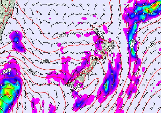 New Zealand forecast chart for Wednesday, February 18th, 2026 at 12:00 AM