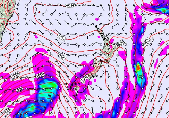 New Zealand forecast chart for Wednesday, February 18th, 2026 at 12:00 PM