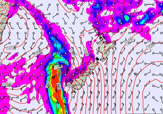 New Zealand forecast chart for Thursday, February 12th, 2026 at 6:00 PM