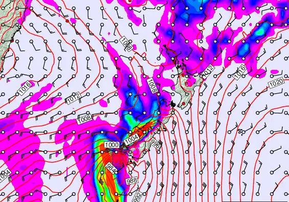 New Zealand forecast chart for Friday, February 13th, 2026 at 12:00 AM