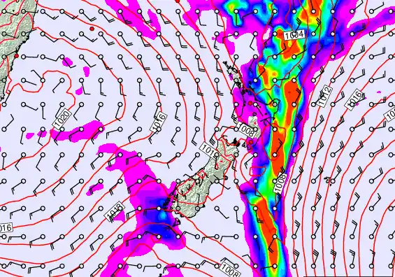New Zealand forecast chart for Friday, February 13th, 2026 at 6:00 PM