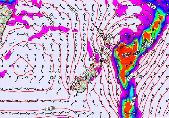 New Zealand forecast chart for Saturday, February 14th, 2026 at 6:00 PM