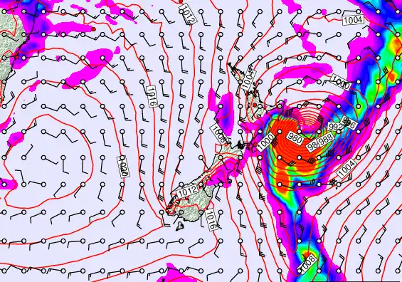 New Zealand forecast chart for Sunday, February 15th, 2026 at 12:00 AM