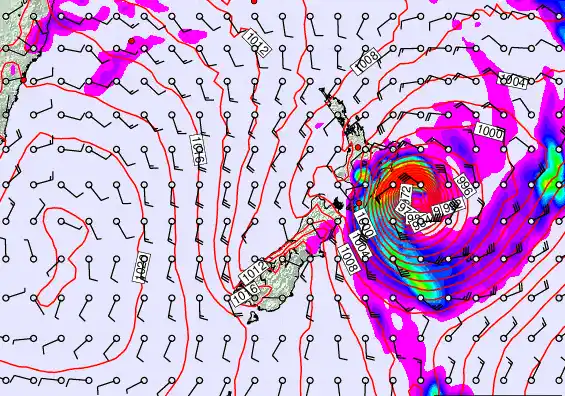 New Zealand forecast chart for Sunday, February 15th, 2026 at 12:00 PM